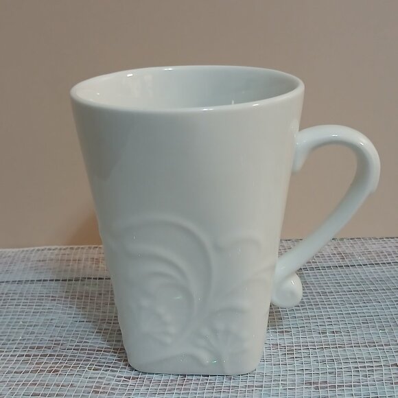 Corelle Corning "Cherish" Porcelain Mug White Embossed Floral - Picture 1 of 6